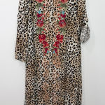 Savanna Jane Embroidered Leopard Print Maxi Dress Size Large Boho Western Floral Brown Photo 0