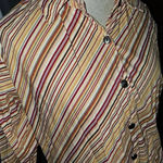 Vintage April Cornell Womens Red Yellow Striped Blouse‎ Small Photo 2