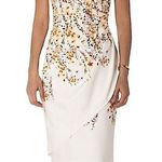 Maison Tara Claire Cream Sleeveless Faux Wrap Floral Shift Midi Dress NEW Yellow Size 12 Photo 0