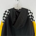Forever 21  Checkered Hooded Windbreaker Quarter Zip Women’s L Black Yellow Photo 6