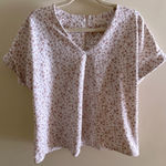 MELLODAY Floral V Neck Blouse Neutral Cottagecore Short Sleeve Women's M Photo 0