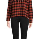 Time And Tru Womens Flannel Hoodie Shirt Cropped Size Medium 8-10 Pockets New Photo 2