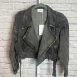 Andree by Unit Andrée Women's Medium Black Washed Denim Moto Jacket Zip Front Grungecore Biker Photo 4