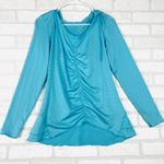 Calvin Klein Calvin‎ Klein Performance Teal Striped Ruched Front Long Sleeve Hoodie Medium Photo 1