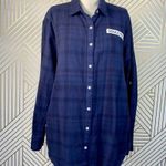 SoulCycle ‎ Blue Plaid Flannel Button Down Logo Top Photo 0
