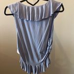 Free People  Ruffle Me Away Slim Fit Plunge Neck Top Blue Heron Photo 6