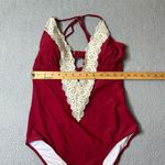 Cupshe Swimsuit Womens M Burgundy Lace Plunge One Piece Swimsuit NEW Photo 3