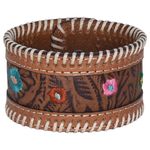Justin Boots NWT Justin Brown Tooled Leather Cuff Bracelet with Floral Embroidery Photo 0