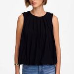 Madewell  Sleeveless Crewneck Bubble Top Black Cotton Pleated Draped Small NWT Photo 0
