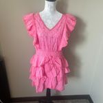 Love Shack Fancy  Corelli Ruffled Mini Dress Tiered Large Hot Pink Cherry NWT Photo 3