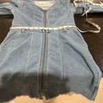 Tinseltown Denim Full Zip-Up Long Sleeve Mini Dress Raw Hem Sz S Western, Y2K, Clubbing, Photo 4