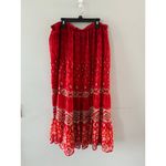 JM Collection  Womens Tiered Maxi Skirt Size 12 Red Aztec Boho Southwestern Photo 1