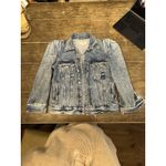 frame denim FRAME Rosette Puffed Sleeve Denim Light Blue Jean Jacket Size Small Photo 3
