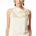 J.Crew  100% Silk Tan Sleeveless Tie Neck Blouse Top 4 Photo 0