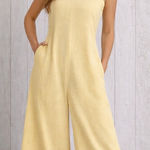 Haute Hippie Style Yellow Linen Blend Wide Leg Tie Back Jumpsuit Size XL NWT Photo 0
