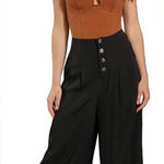 Lulus  Stroll on Over Black Button-Front Wide Leg Pants Size M Photo 0