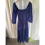 Lulus Lulu’s Yarella Dark Navy Blue Smocked Long Balloon Sleeve Eyelet Midi Dress S Photo 5