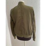 Army Green Satin Bomber Jacket Womens Size Medium Trucker Photo 4
