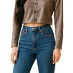 Nordstrom Good Luck Girl Ribbed Velvet Button Up Crop Long Sleeve Shirt Sz Junior's Lg NWT Photo 0