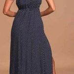 Lulus Dream Love Off-the-Shoulder Maxi Dress Navy Blue Polka Dot Size XS Photo 1