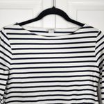 J.Crew Factory Striped Top Cotton Black & White Boatneck Blue Cuffs Size XXS Photo 4