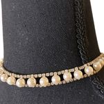Shiny Pearl and Silver Colored Rhinestone Choker Necklace 14” Flat | Y2K Glam Photo 2