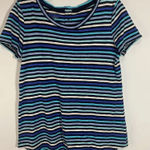 Talbots  Women's Top Short Sleeve Button Back Cotton Blend Blue Striped Small Photo 0
