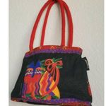 Laurel Burch Cat Tote Canvas Bag Sun N Sand Holly Purse Zip Red Black 12"x8" Photo 2