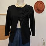 August Silk  Black Soft Embellished Floral Detail Button Front Cardigan Sweater Photo 11