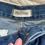 Madewell  size 25 blue medium wash frayed raw hem A-line “rigid denim” mini skirt Photo 2