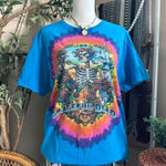 Liquid Blue Grateful Dead Tie Dye Skeleton Floral Blue T Shirt Size L Photo 0