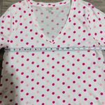 Lucky Brand  Women Polka Dot V Neck Tee Shirt White Pink Size Medium Photo 8