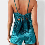 Urban Outfitters Crushed Velvet Romper Teal Green Blue Size XS Photo 3