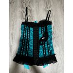 Vintage Just Sexy Intimate Teal Lace Corset Top Bustier Bows Ribbons Size Medium Blue Photo 1