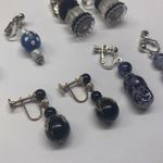 Black Bead Lot Of 4 Costume Earrings Vintage Clip On Screw On Blue / Dangle Mix Photo 7