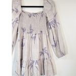 Babaton Aritzia Dress Gray Mini Floral Organic Linen Smocked Babydoll Boho Small Photo 6