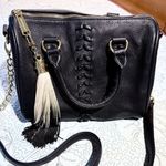 Steve Madden Barrel Braid Stitch Satchel Bag in Black with Tassel Detail Photo 3