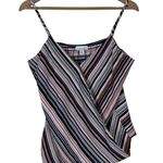 Allison Joy  Surplice Top Womens M Pink Black Striped Boho Y2K Retro Coastal Photo 0
