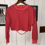 Coral Long Sleeve Crop Sweatshirt with Distressed Cut Outs Orange Size M Photo 0