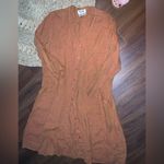 Flax  brown maxi button down dress long sleeve linen casual boho classic fall L Photo 4