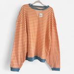 Free People Classic Striped Crewneck Sweatshirt Tangerine Combo Oversized XL NEW Photo 4