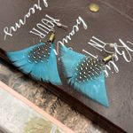 Handmade Boho Feather Earrings Turquoise Blue & Spotted Guinea Feathers Photo 1