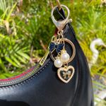 NEW Gold Heart Pendant with Faux Pearl Rhinestones Purse Bag Charm Keychain Photo 1