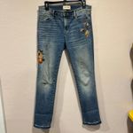 Driftwood  Audrey floral embroidered straight skinny raw hem distressed jeans Photo 1