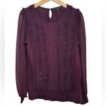 White House | Black Market WHBM Ruffled & Knit Sweater Blouse Burgundy color Photo 1