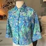 Ruby Rd  Blue Floral Button Down Front Blouse Womens 6P Linen Coastal Grandma Photo 4
