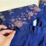 EMS Navy Blue Floral Side Zip Crop Pants Sz 8 Photo 4
