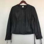 Ecru Black Lambskin Leather Jacket M Photo 4