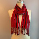 Red stripe Aztec tribal lightweight scarf with fringe ends Photo 0