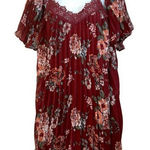 Flying Tomato Off Shoulder Pleated Crochet Trim Burgundy Floral Dress EUC S Photo 0